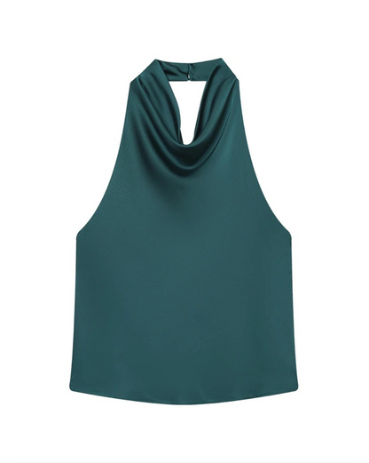 Halter Satin Backless Top