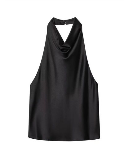 Halter Satin Backless Top